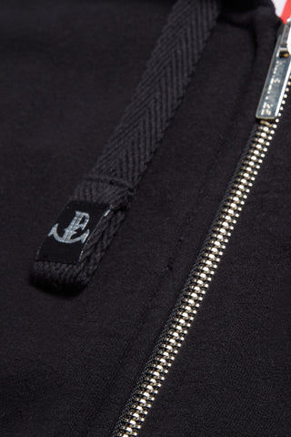 Plain black hoodie front zip detail