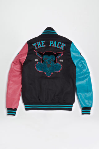 Varsity jacket pink and blue back
