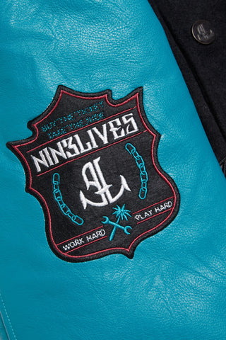 Varsity jacket blue sleeve detail