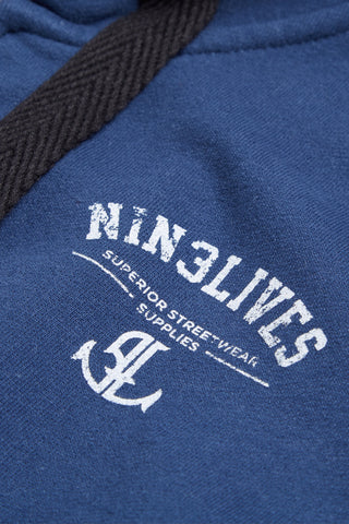 Blue logo hoodie front logo detail