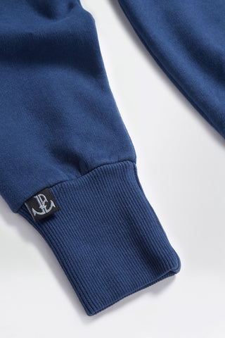 Blue logo hoodie sleeve detail