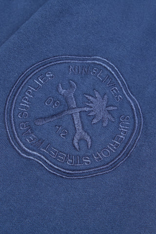 Blue logo hoodie arm detail