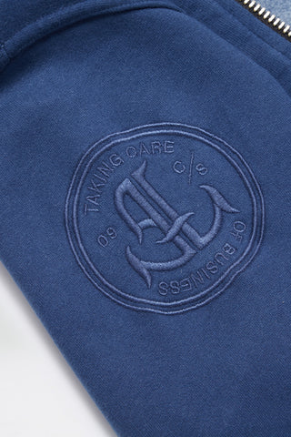 Blue logo hoodie arm detail