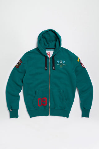 Green fire tales hoodie front