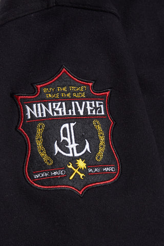 Black Fire tales hoodie arm detail logo