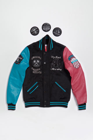 Varsity jacket pink and blue front