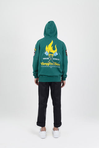 green fire hoodie back men