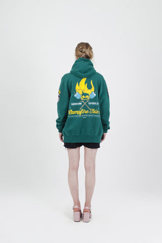 green fire hoodie back women